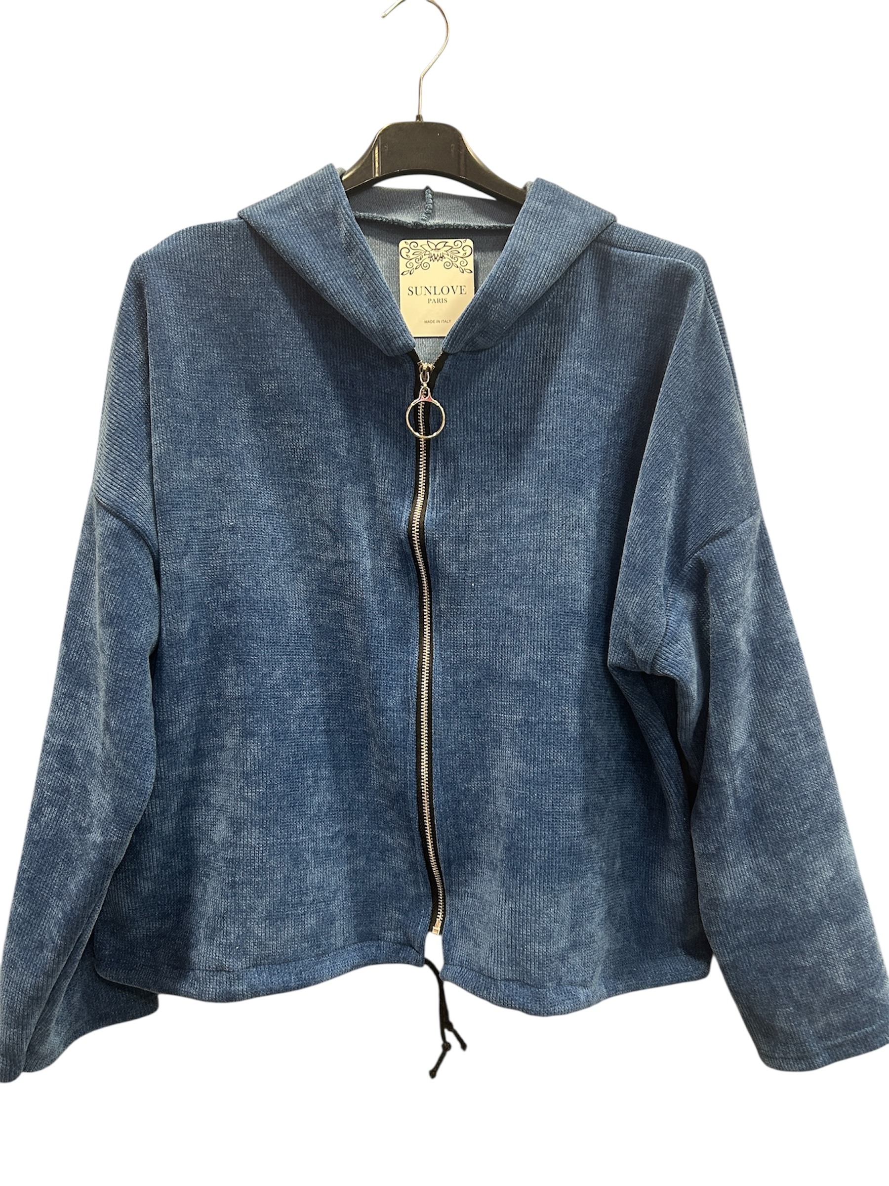 Veste à zip en velours doux, conçue en Italie pour l'automne/hiver. Un mélange élégant de polyester, viscose et acrylique. Idéale pour femme.