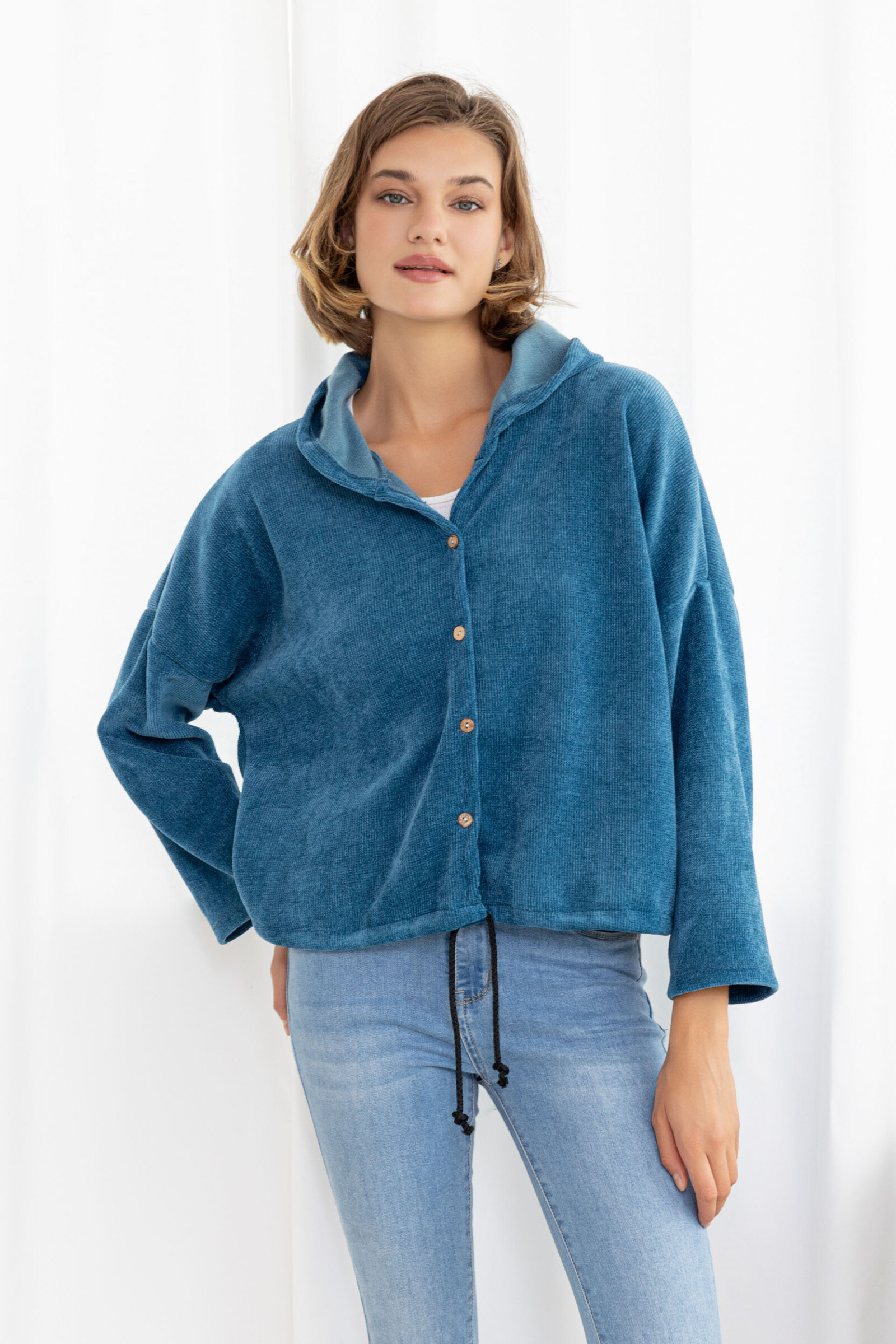Wholesaler Sun Love - Buttoned jacket with velvet hood