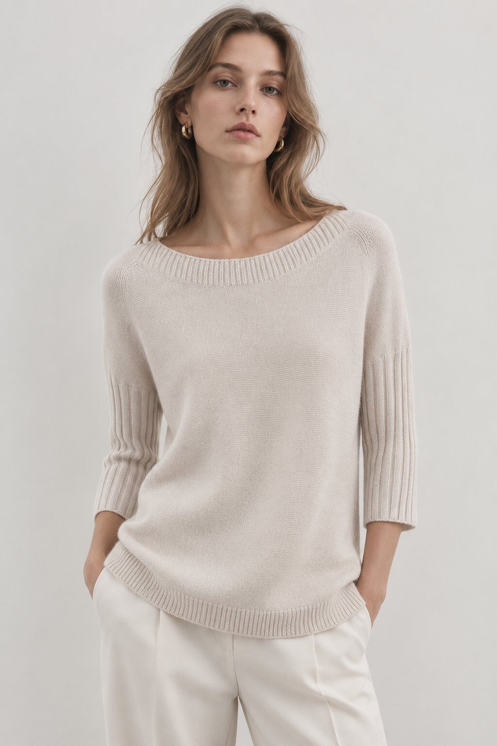 Grossista SUNNY SELECT - Maglione da donna in lana a collo barca, vestibilità comoda, maniche a coste