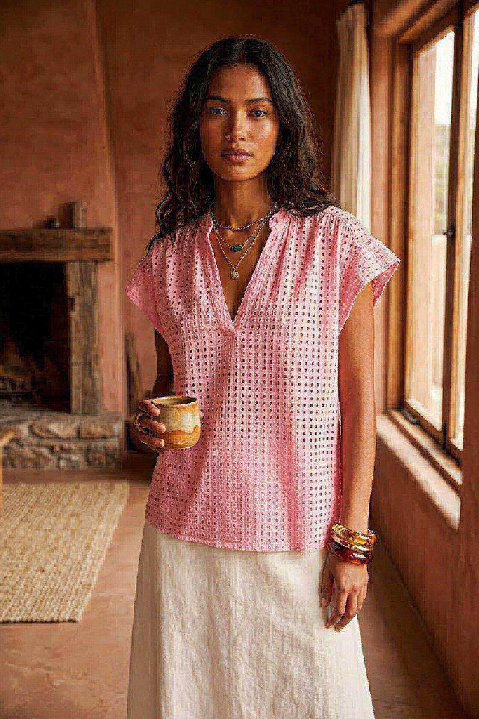 Grossiste Sunny Studio - Blouse Broderie Anglaise Coton