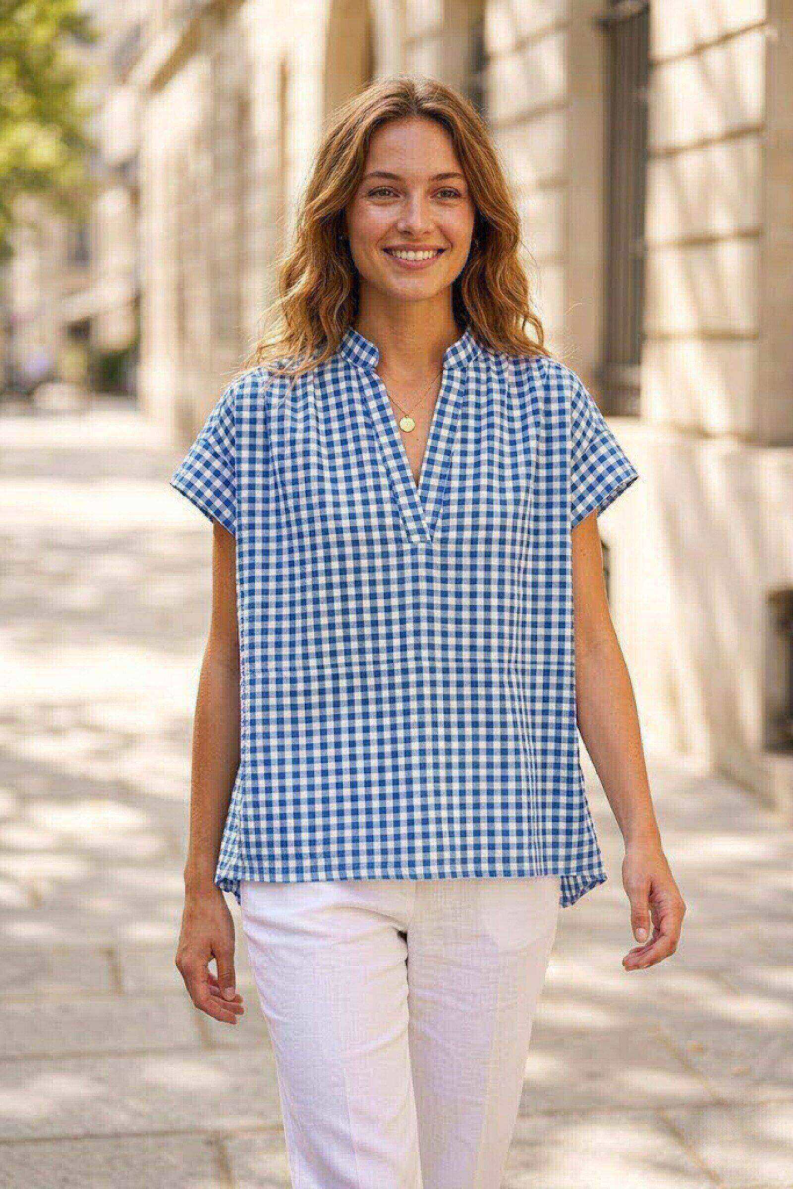Grossista Sunny Studio - Blusa a quadretti vichy con scollo a V