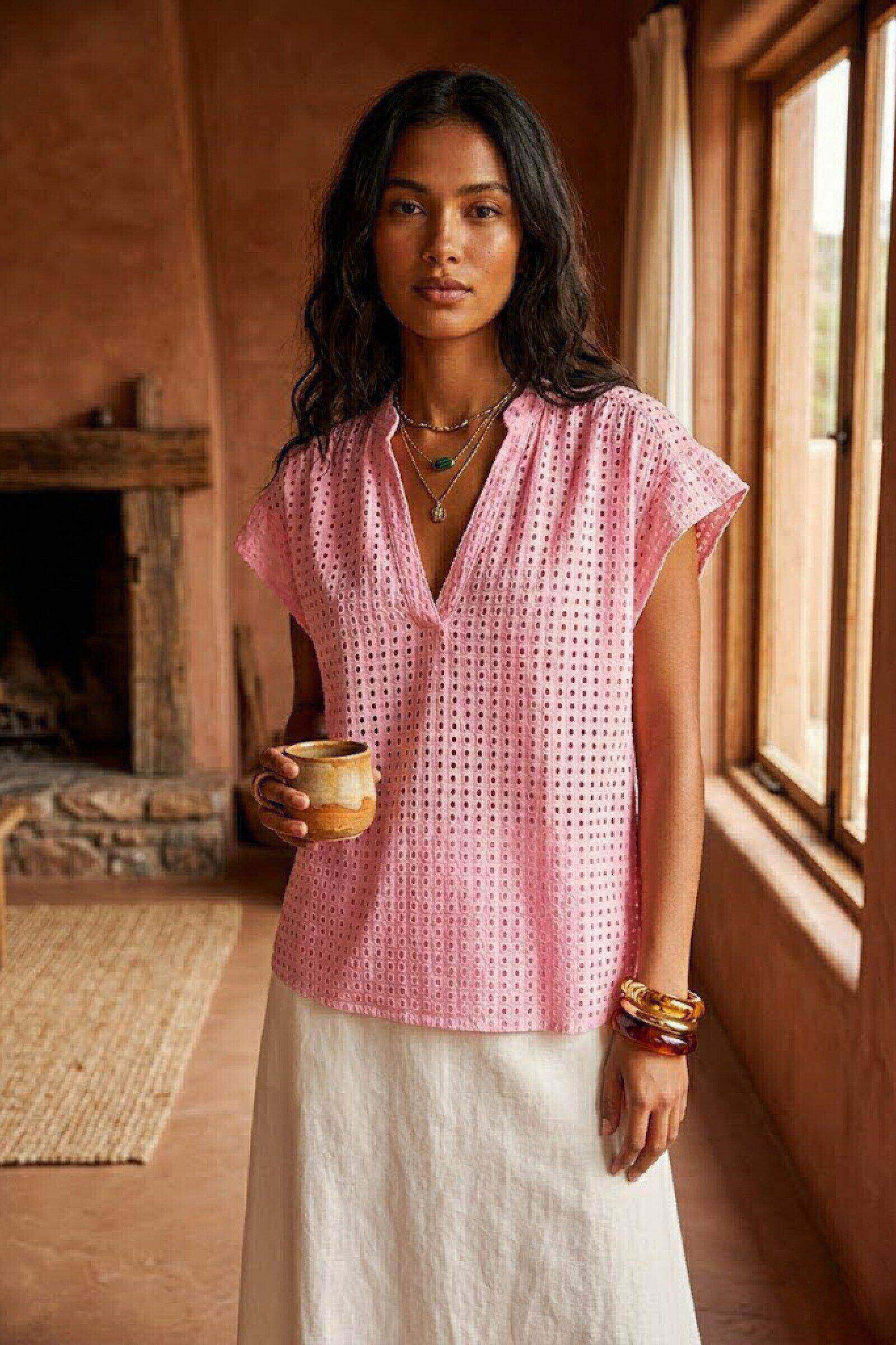Mayorista Sunny Studio - Blusa de Algodón con Bordado Inglés