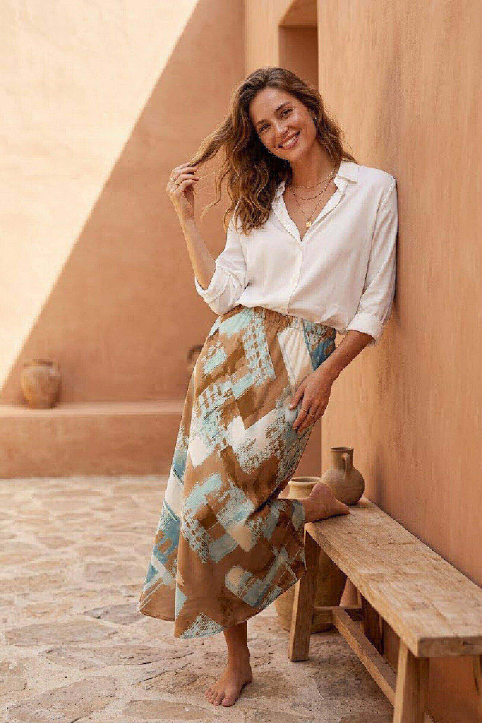 Mayorista Sunny Studio - Falda larga con estampado abstracto