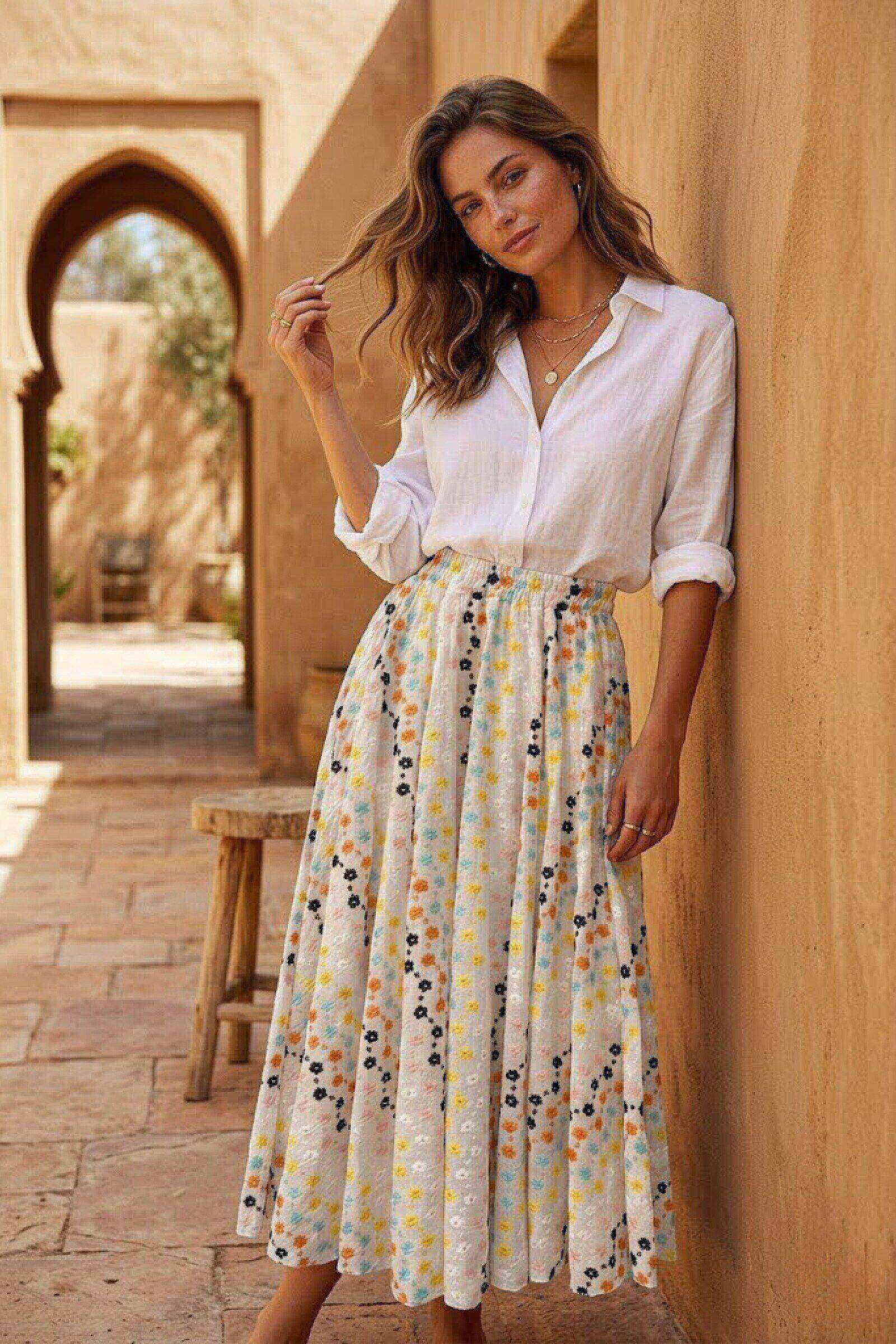 Grossiste Sunny Studio - Jupe longue à broderies florales
