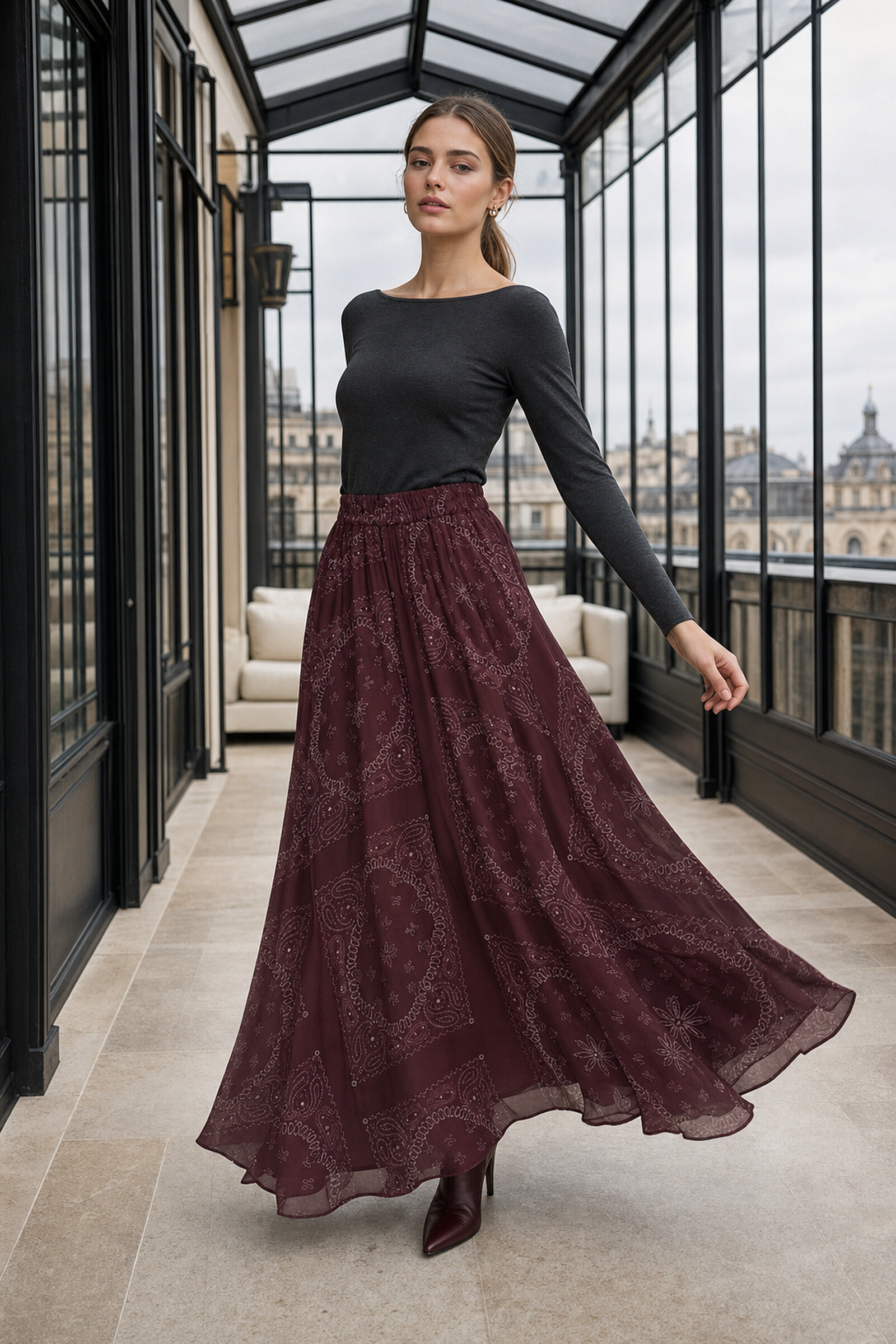 Grossiste Sunny Studio - Jupe satin imprimé
