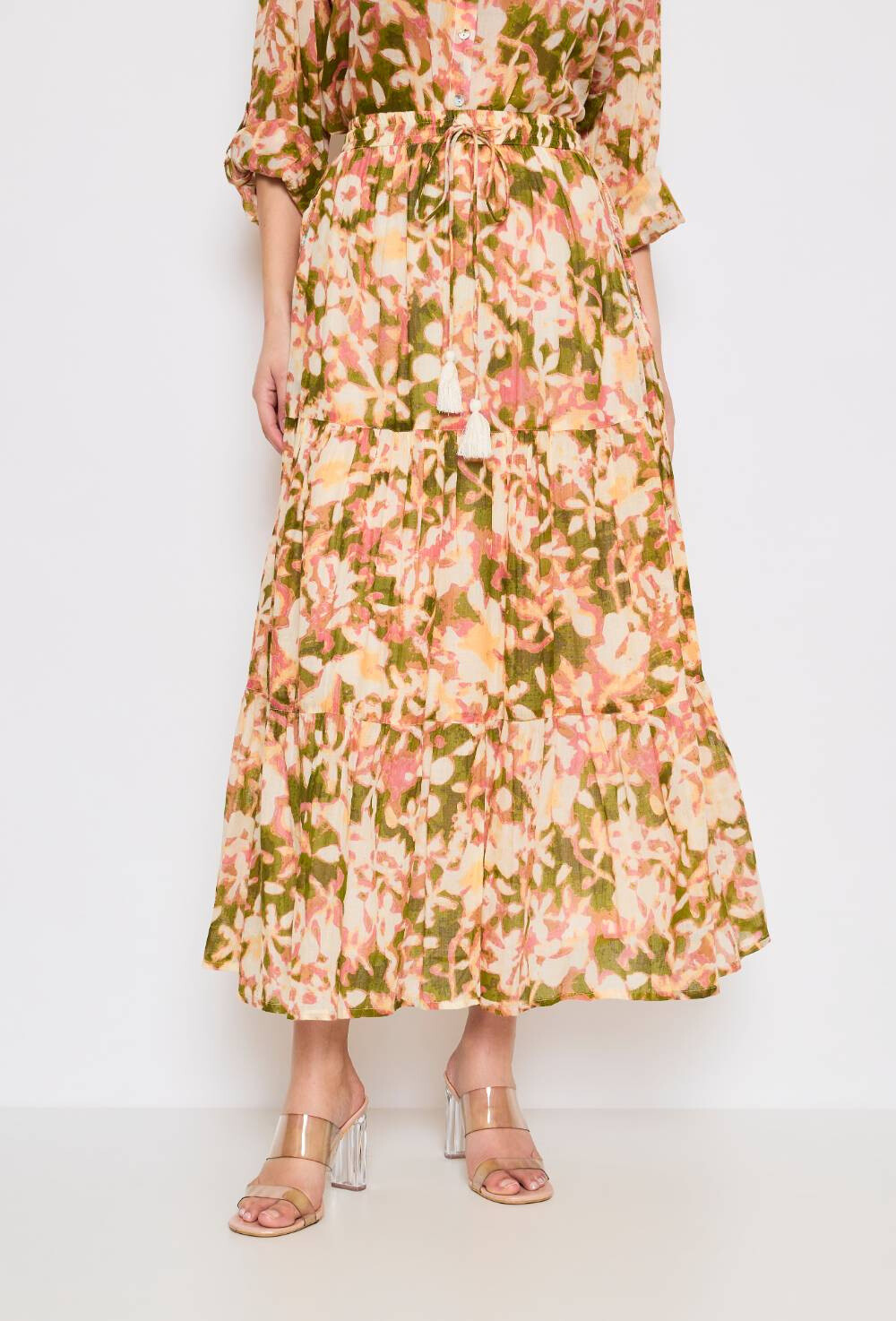 Großhändler Sunny Studio - Langer, böhmischer Rock mit Blumenmuster und Bommelbändern