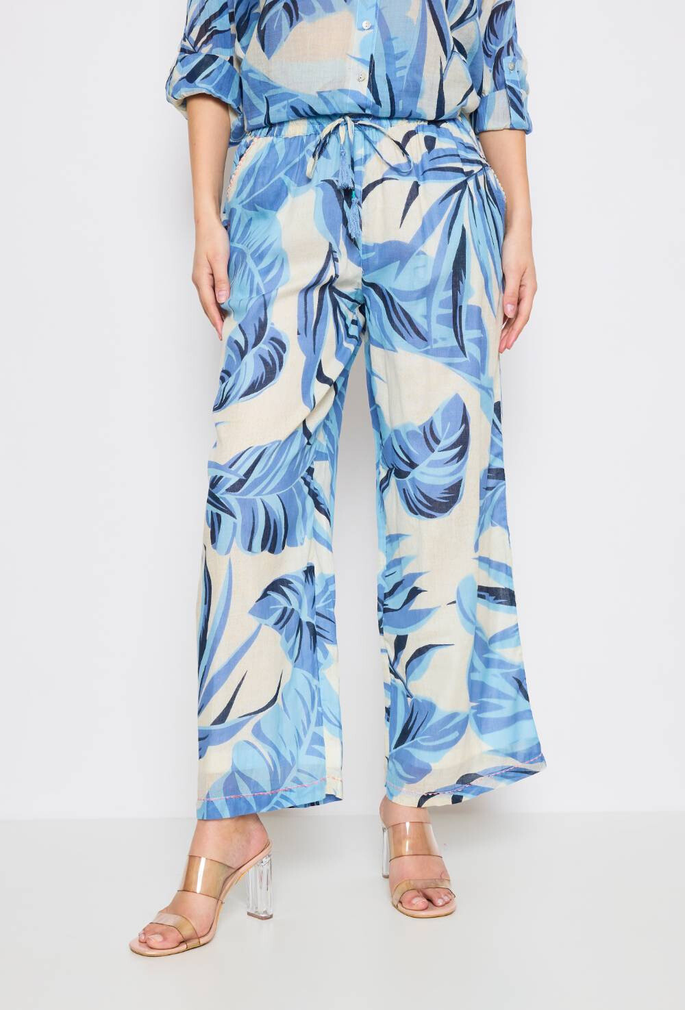 Grossista Sunny Studio - Pantaloni a gamba larga stampa tropicale