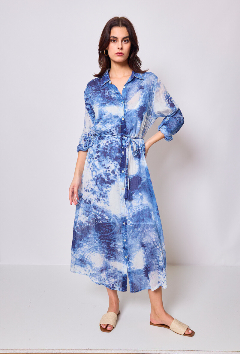 Wholesaler Sunny Studio - Printed Long Shirt Dress
