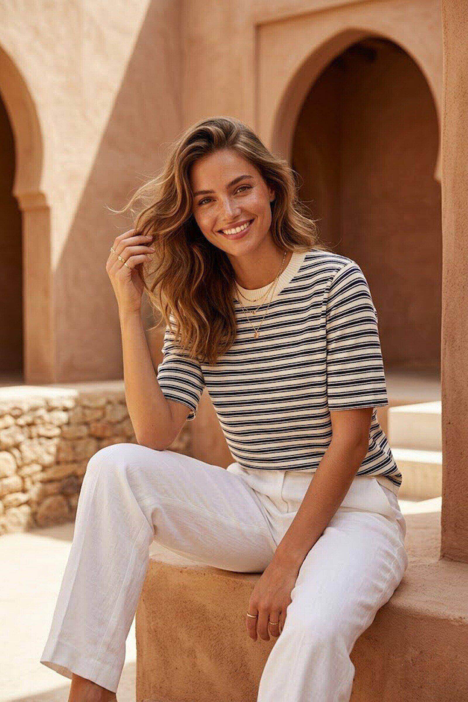 Grossiste Sunny Studio - Tee-shirt rayé en coton mélangé