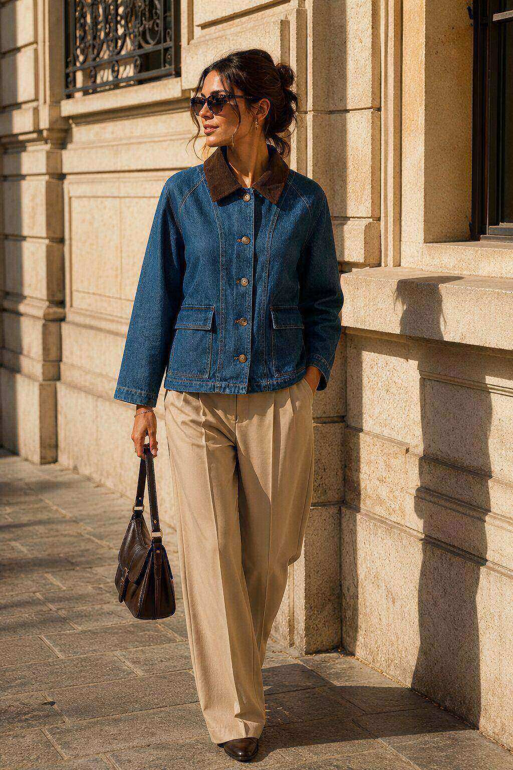 Mayorista Sunny Studio - Chaqueta vaquera con cuello de terciopelo