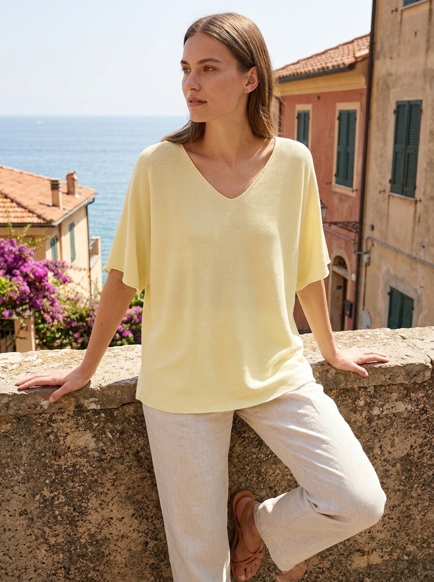 Wholesaler SunnyKnit - Summer ice-silk V-neck loose-fit knit top