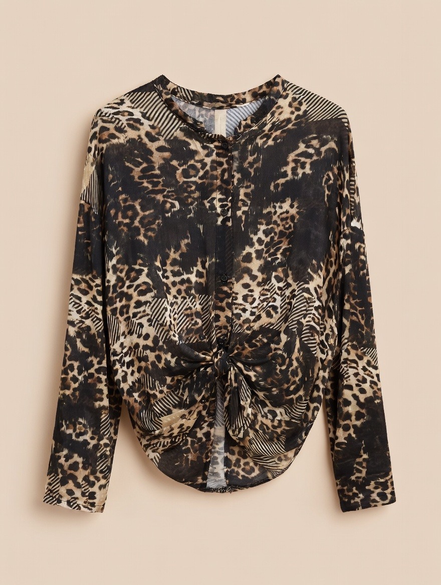 Grossista SUNSHINE - Camicia Donna Made in Italy Primavera/Estate 2026 Lana e Viscosa Motivo Leopardo