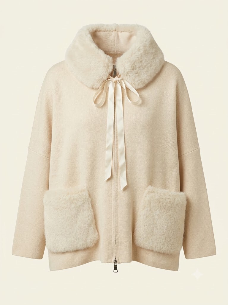 Grossiste SUNSHINE - SWEAT-CAPELINE FEMME MÉLANGE LAINE ET VISCOSE AVEC FOURRURE AMOVIBLE AUTOMNE/HIVER 2026/2027