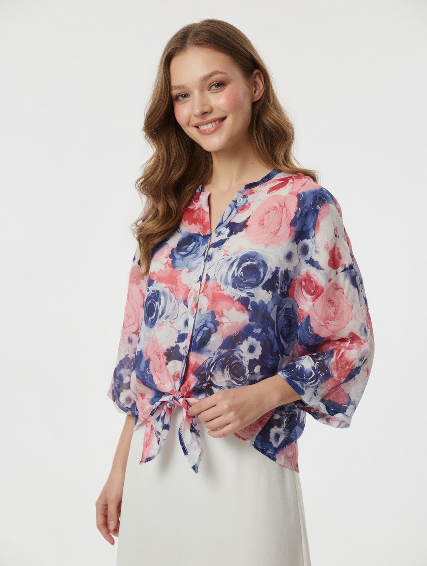 Mayorista SUNSHINE - CAMISA DE ALGODÓN Y SEDA HECHA EN ITALIA MOTIVO ROSAS PRIMAVERA/VERANO 2026