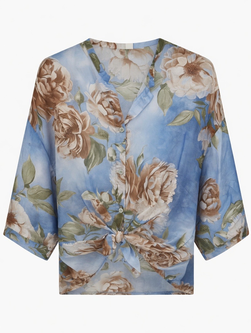 Mayorista SUNSHINE - CAMISA MUJER HECHA EN ITALIA MEZCLA DE ALGODÓN Y SEDA MOTIVO ROSAS PRIMAVERA/VERANO 2026