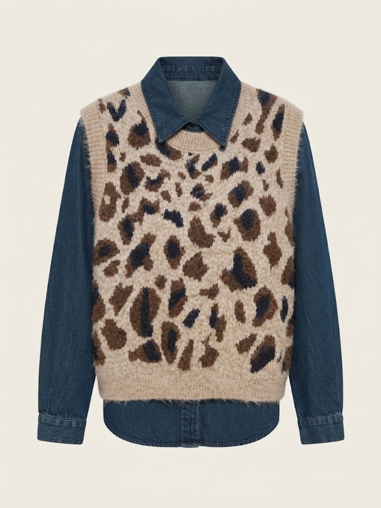 Wholesaler SUNSHINE - WOMEN'S SHIRT AND SLEEVELESS CARDIGAN FALL/WINTER 2026/2027 ELEGANT LEOPARD PRINT FASHION VISCOSE COTTON BLEND