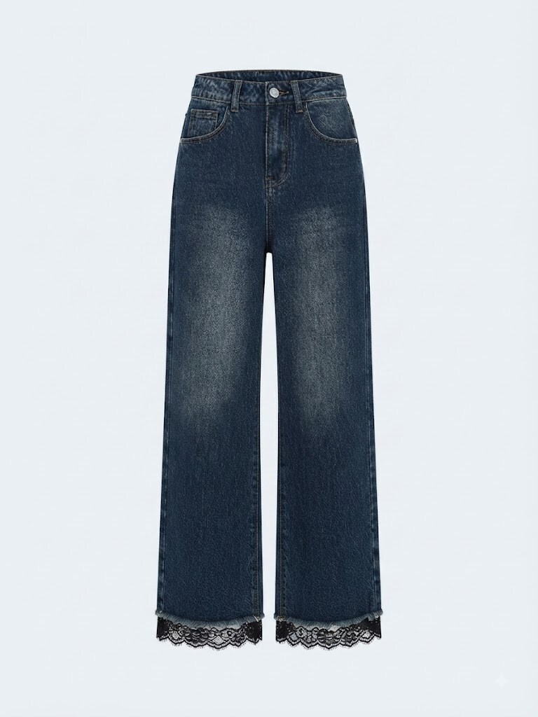 Wholesaler SUNSHINE - WOMEN'S WIDE LEG JEANS IN COTTON WITH EMBROIDERED LACE. FALL/WINTER 2026/2027