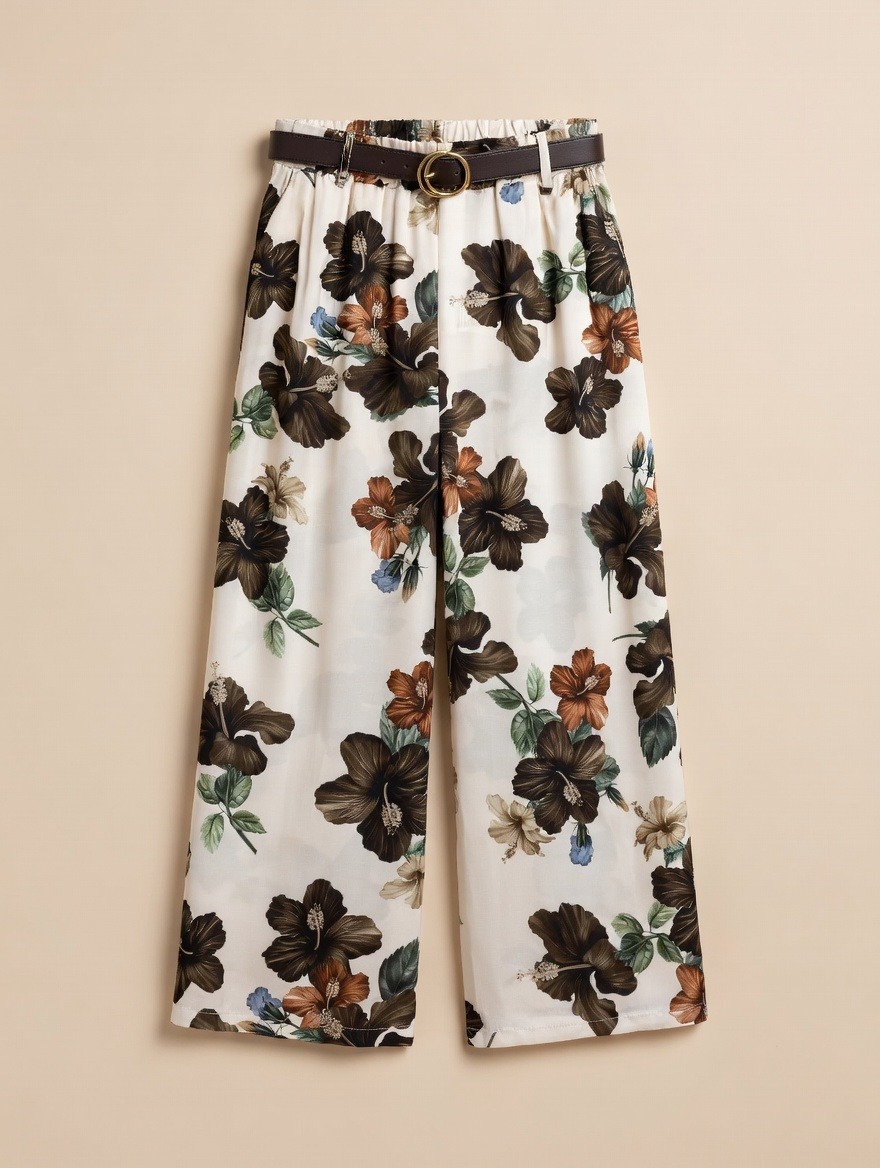 Grossiste SUNSHINE - Pantalon Femme Fabriqué en Italie Lin et Viscose Motif Floral Printemps/Été 2026