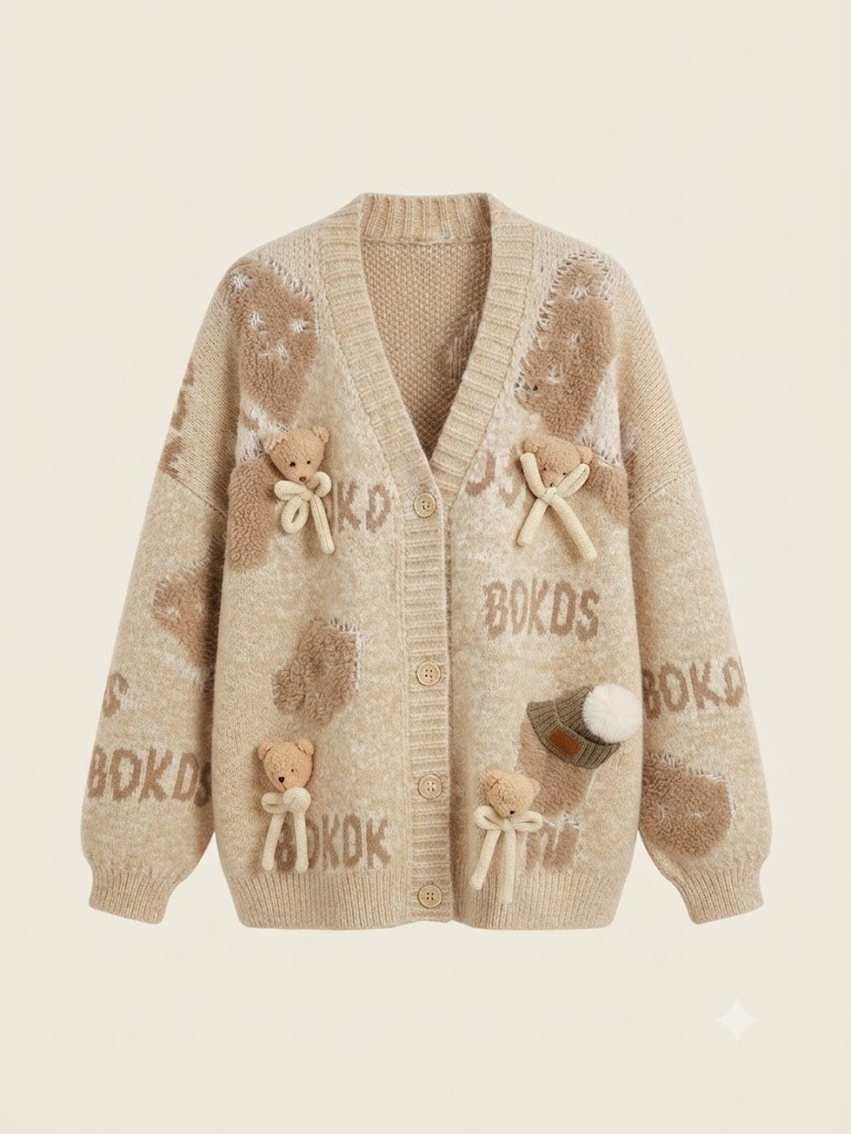 Wholesaler SUNSHINE - WOMEN'S SWEATER DECORATED WITH EMBROIDERED TEDDY BEARS AND HAT. FALL/WINTER 2026/2027 FASHION. AVAILABLE IN THREE COLORS