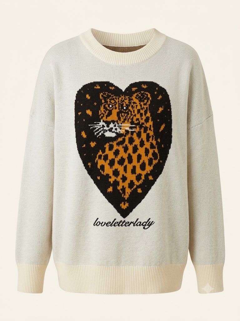 Mayorista SUNSHINE - JERSEY MUJER OTOÑO INVIERNO 2026/2027 CASUAL ESTAMPADO CORAZÓN Y LEOPARDO