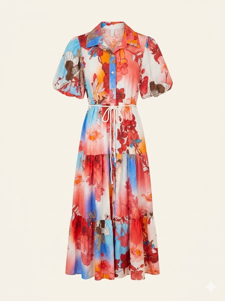 Mayorista SUNSHINE - VESTIDO MUJER HECHO EN ITALIA 100% ALGODÓN MOTIVOS VEGETALES PRIMAVERA/VERANO 2026