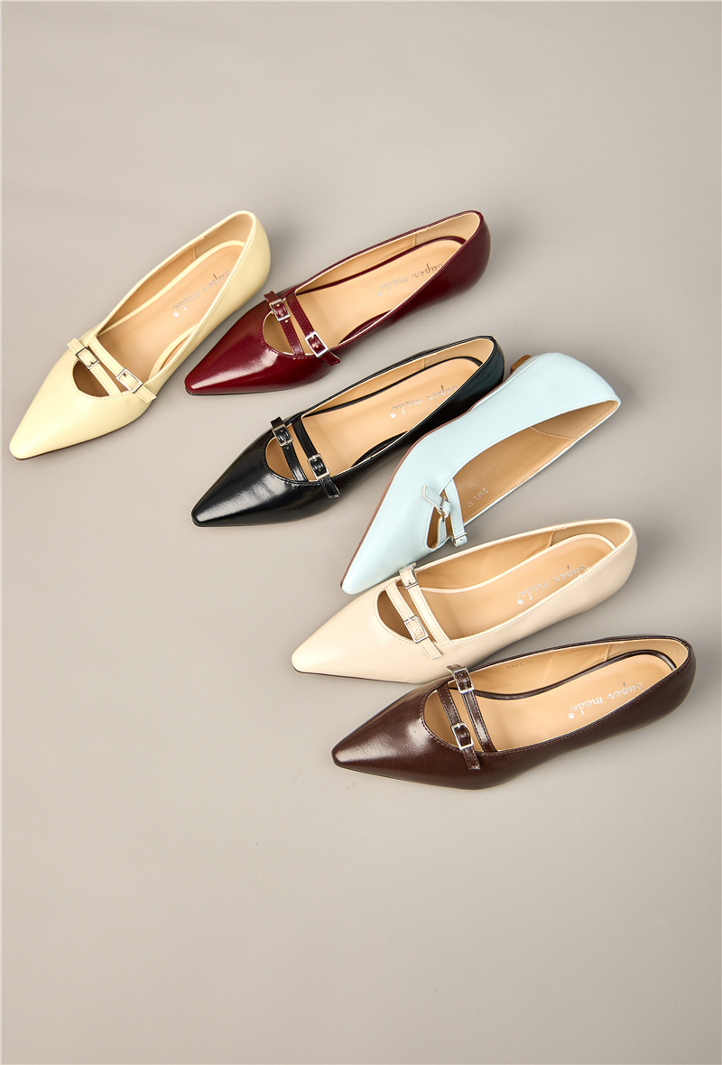 Wholesaler Super Mode | Belle Women - Pointed toe faux leather ballet flats with mini heel and double buckle