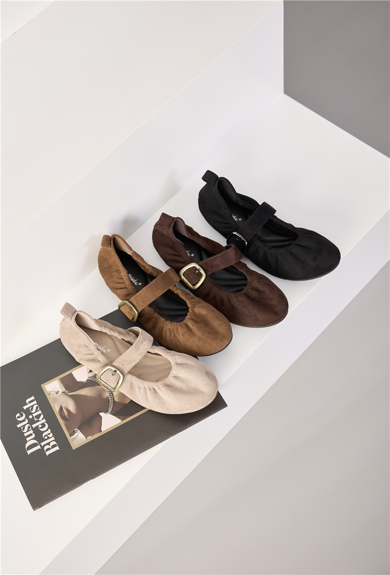 Wholesaler Super Mode | Belle Women - Suede ballet flats with elastic trim and buckle strap