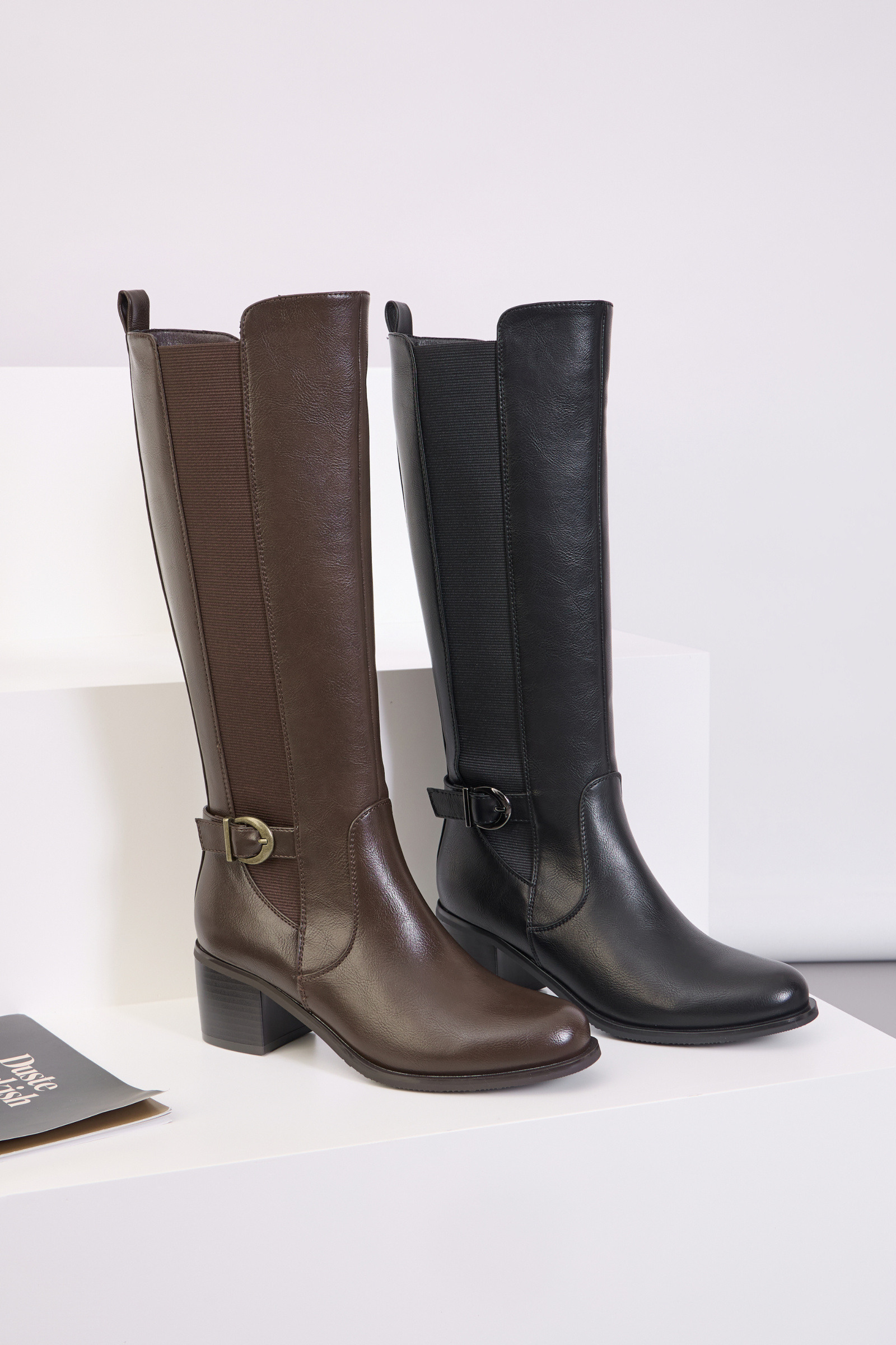 Grossiste Super Mode | Belle Women - Bottes à talon en similicuir avec élastique et boucle