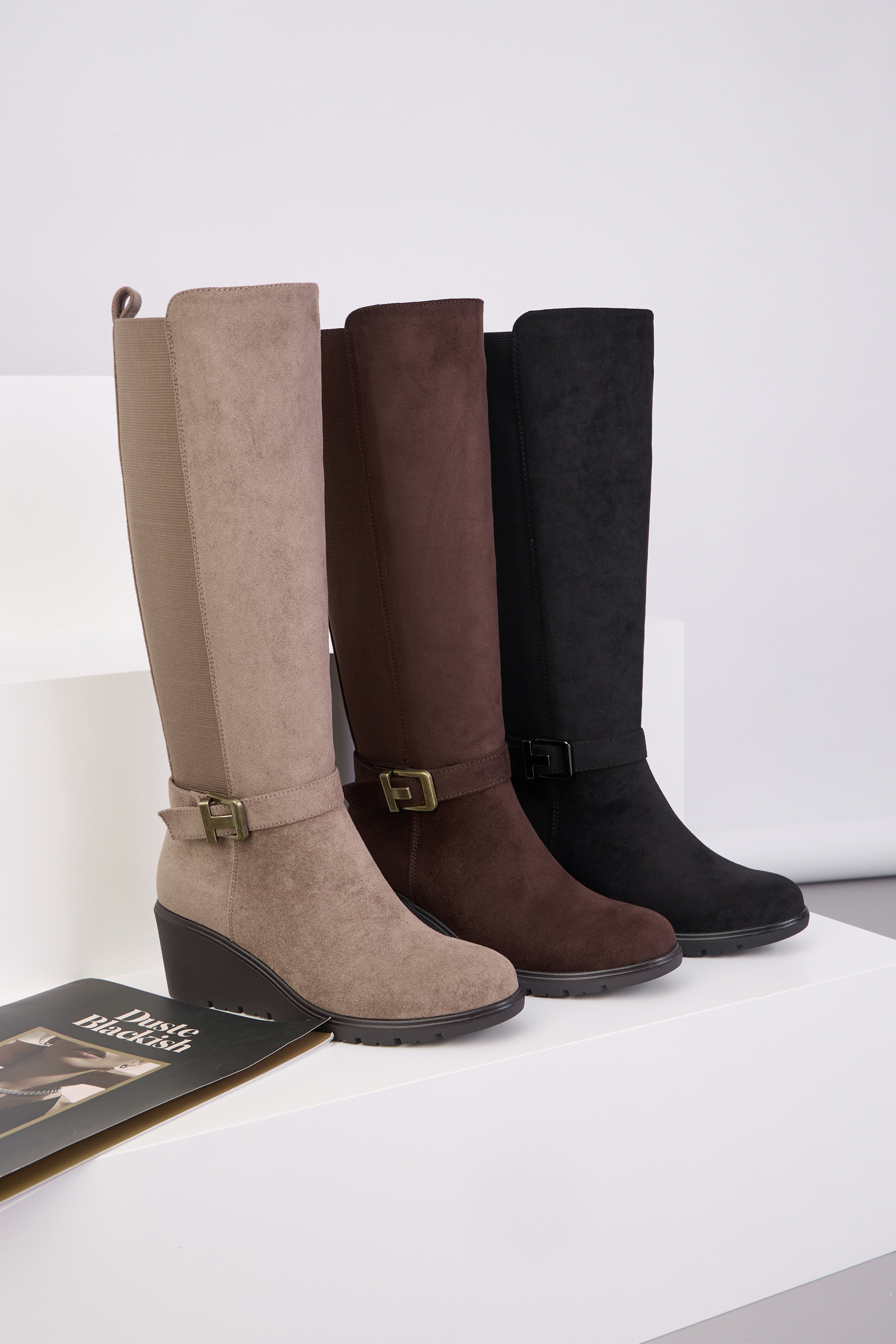 Grossiste Super Mode | Belle Women - Bottes compensées en daim avec boucle et élastique