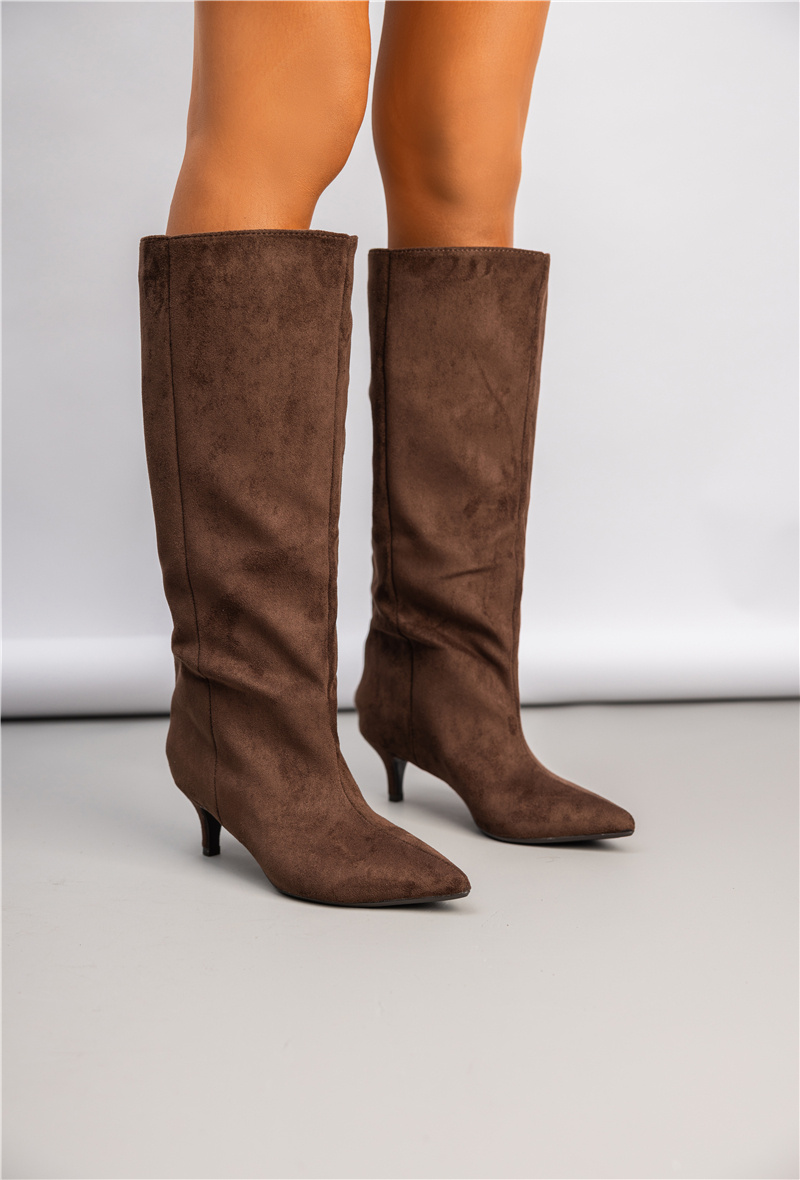 Wholesaler Super Mode | Belle Women - Mid-calf slouchy suede boots with kitten heels