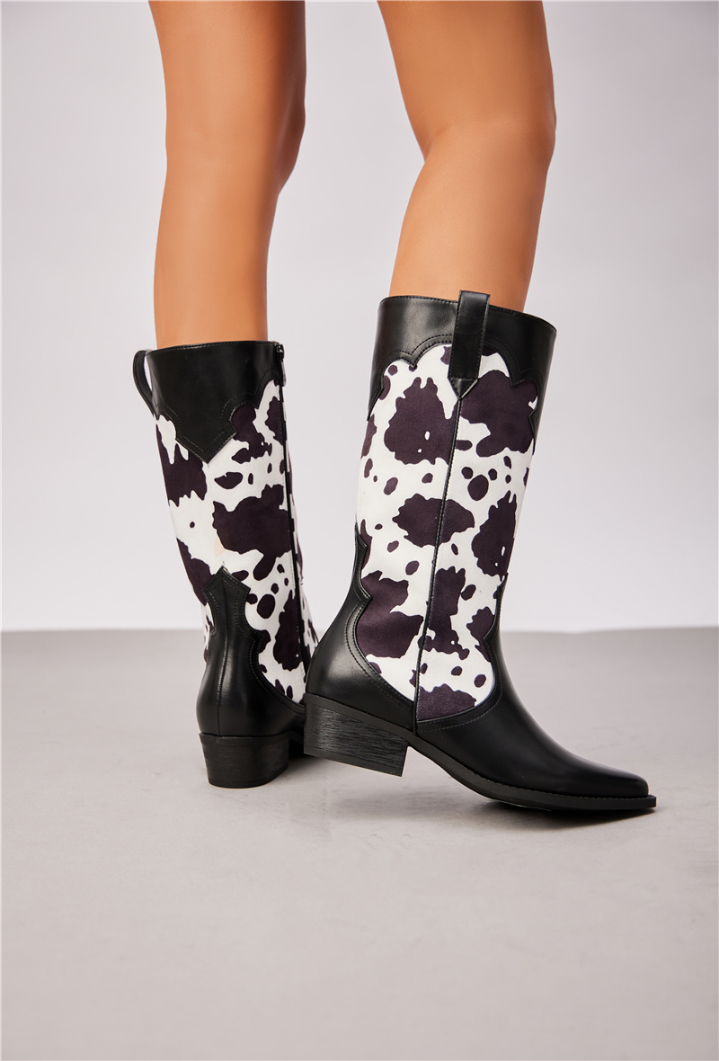 Grossiste Super Mode | Belle Women - Bottes santiag plates bi-matière à motif