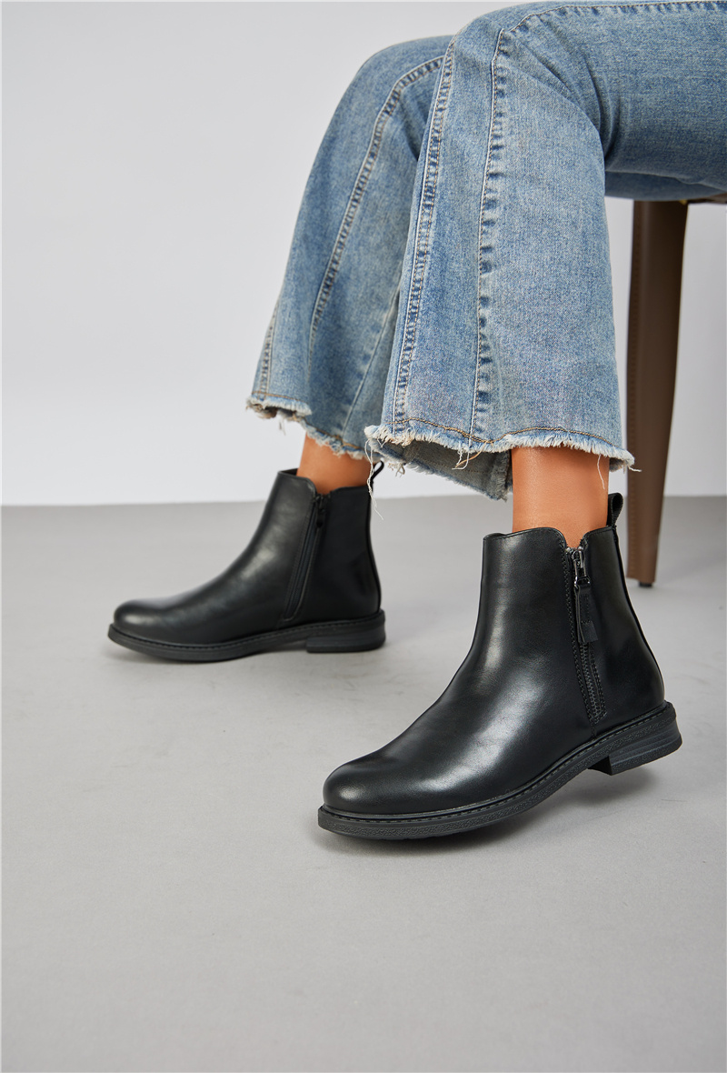 Wholesaler Super Mode | Belle Women - Flat faux leather ankle boots with decorative zipper