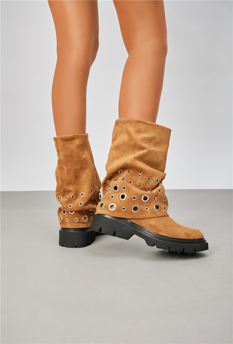 Grossiste Super Mode | Belle Women - Bottines guêtre en suédine ornées d'œillets