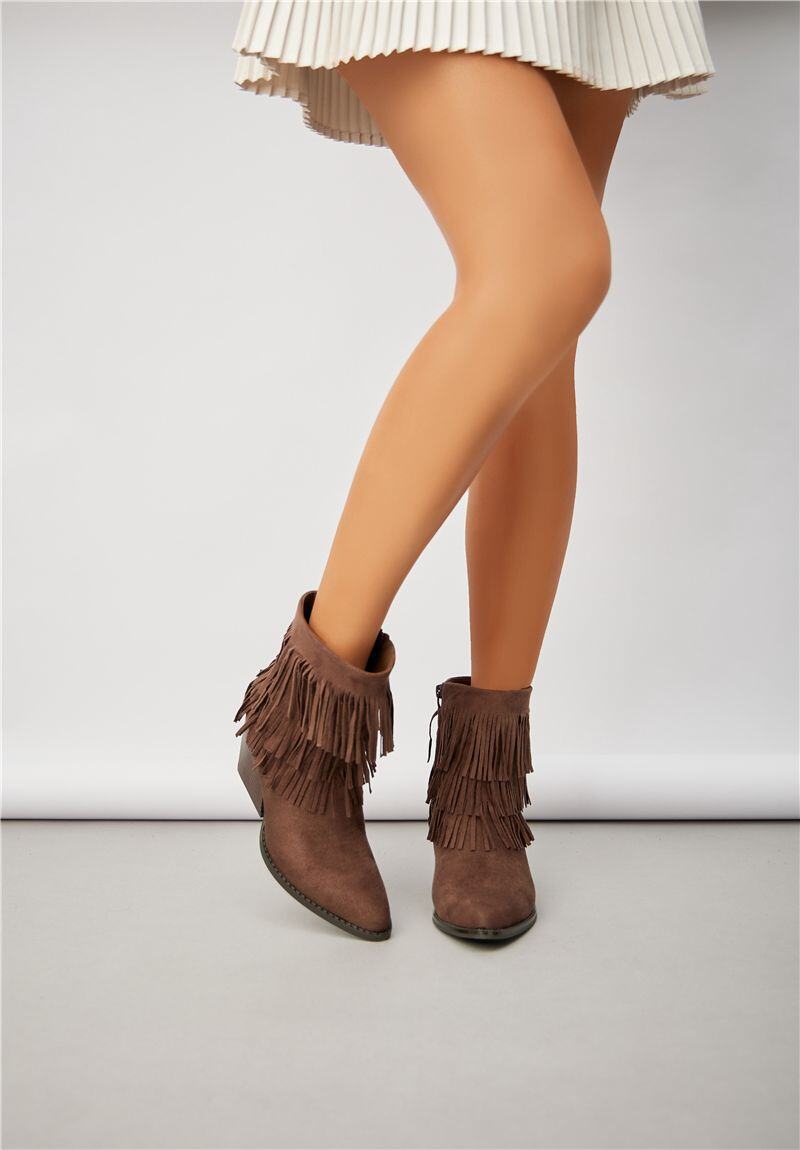 Grossista Super Mode | Belle Women - Stivaletti texani con tacco e frange in camoscio