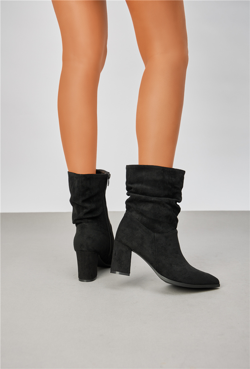 Grossiste Super Mode | Belle Women - Bottines en suédine plissée à bout pointu et talon