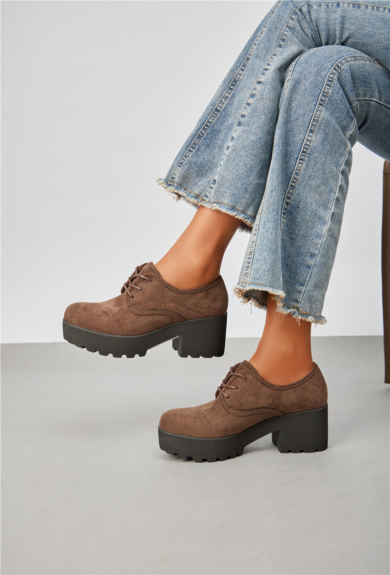 Mayorista Super Mode | Belle Women - Zapatos derby de ante con tacón y cordones