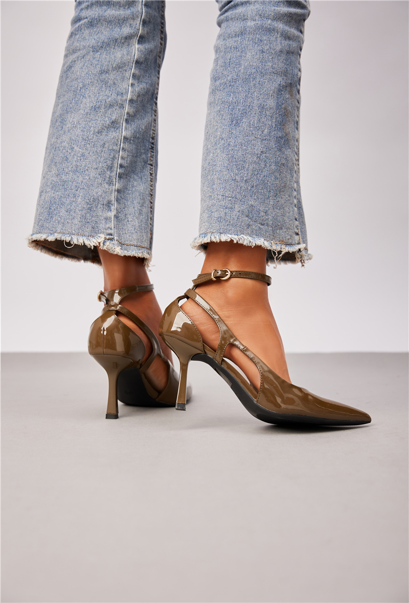 Mayorista Super Mode | Belle Women - Zapatos de tacón de aguja de charol con correa al tobillo