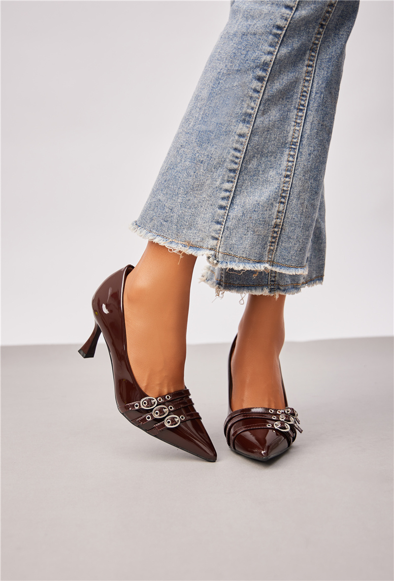 Mayorista Super Mode | Belle Women - Zapatos de tacón de aguja de charol con triple correa
