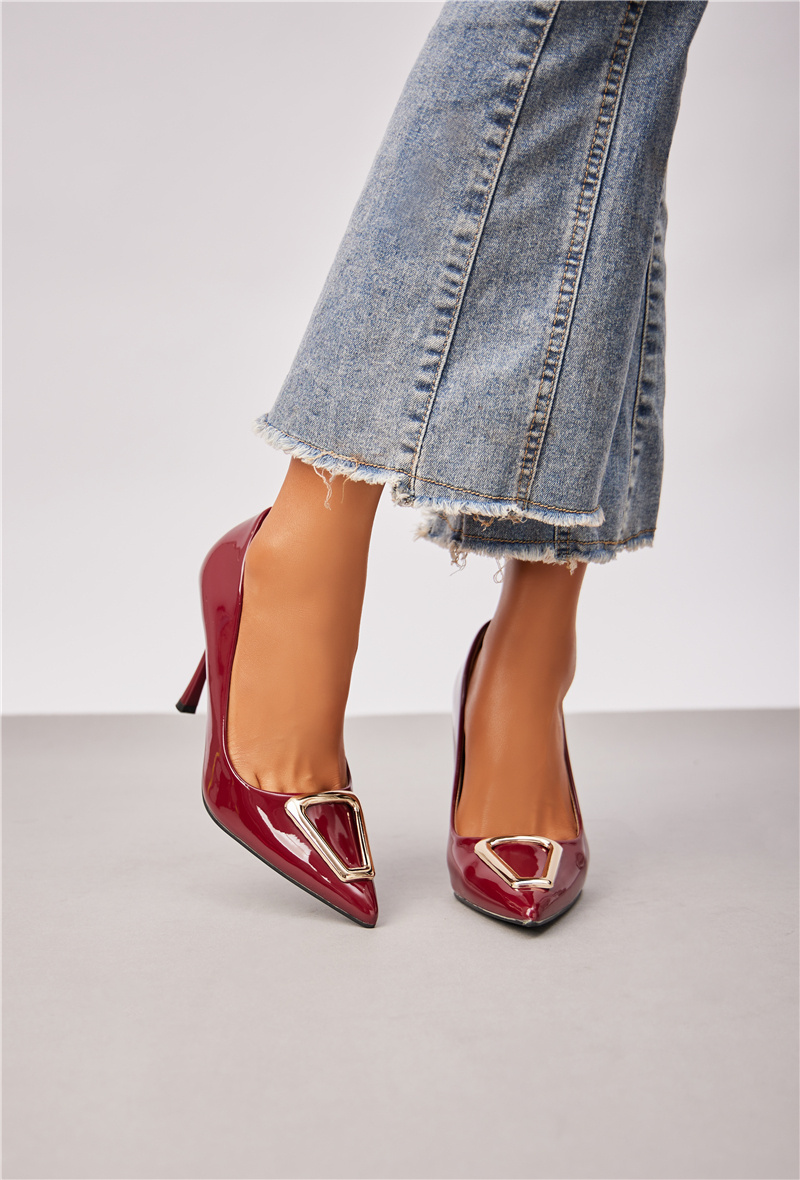 Mayorista Super Mode | Belle Women - Zapatos de tacón de aguja de charol con hebilla dorada