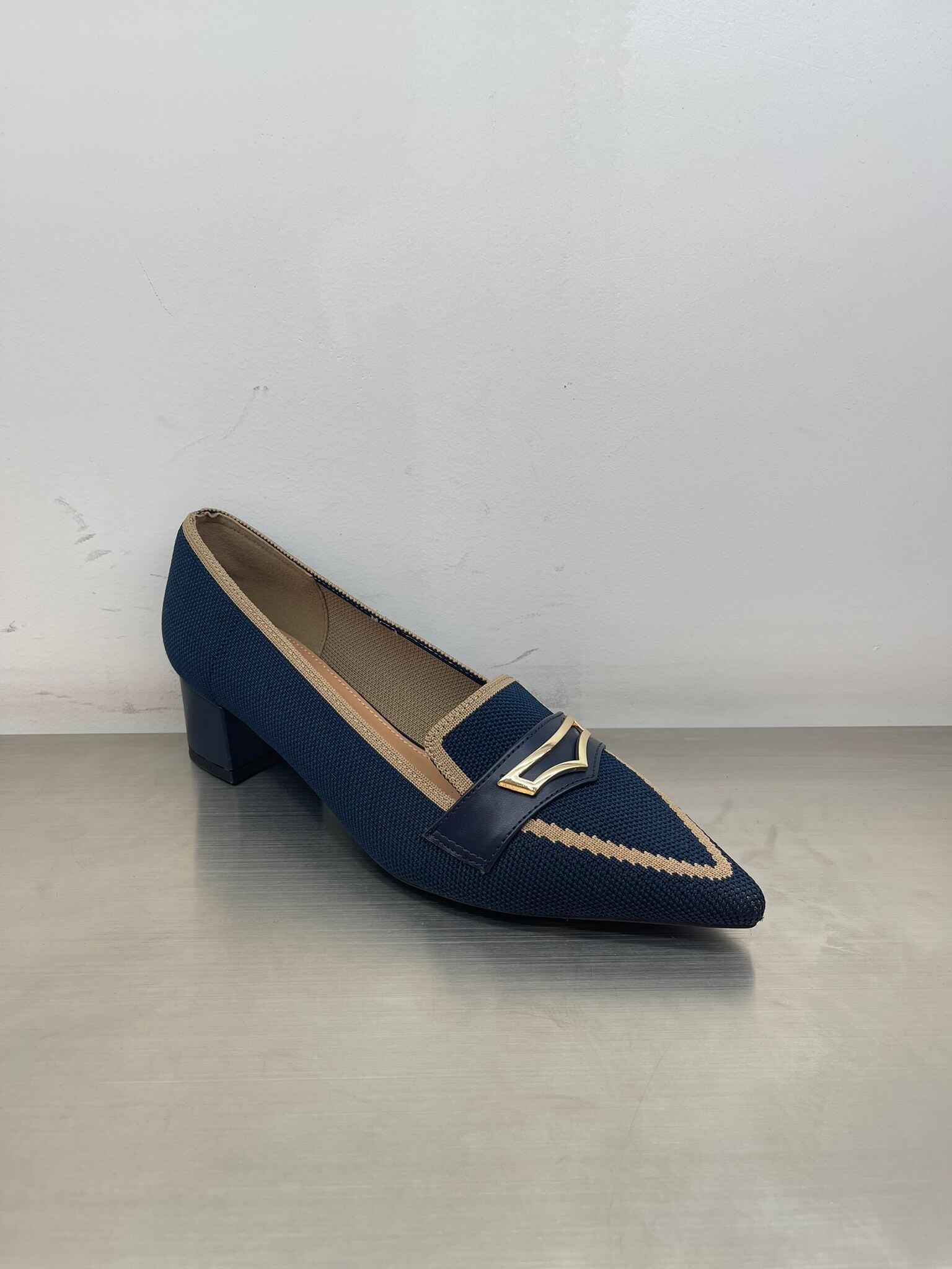 Mayorista Super Mode | Belle Women - Zapatos de tacón cuadrado en tela con ribete y hebilla dorada