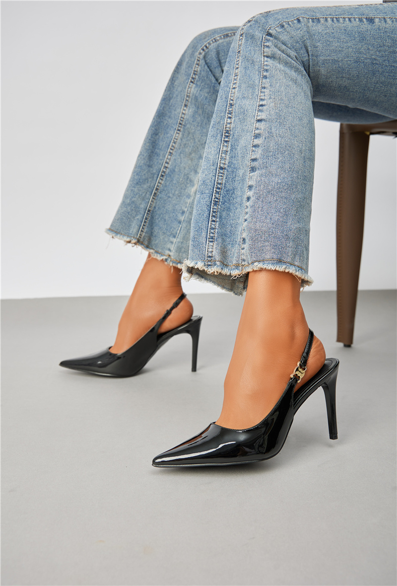 Wholesaler Super Mode | Belle Women - Patent leather slingbacks with stiletto heel and decorative buckle