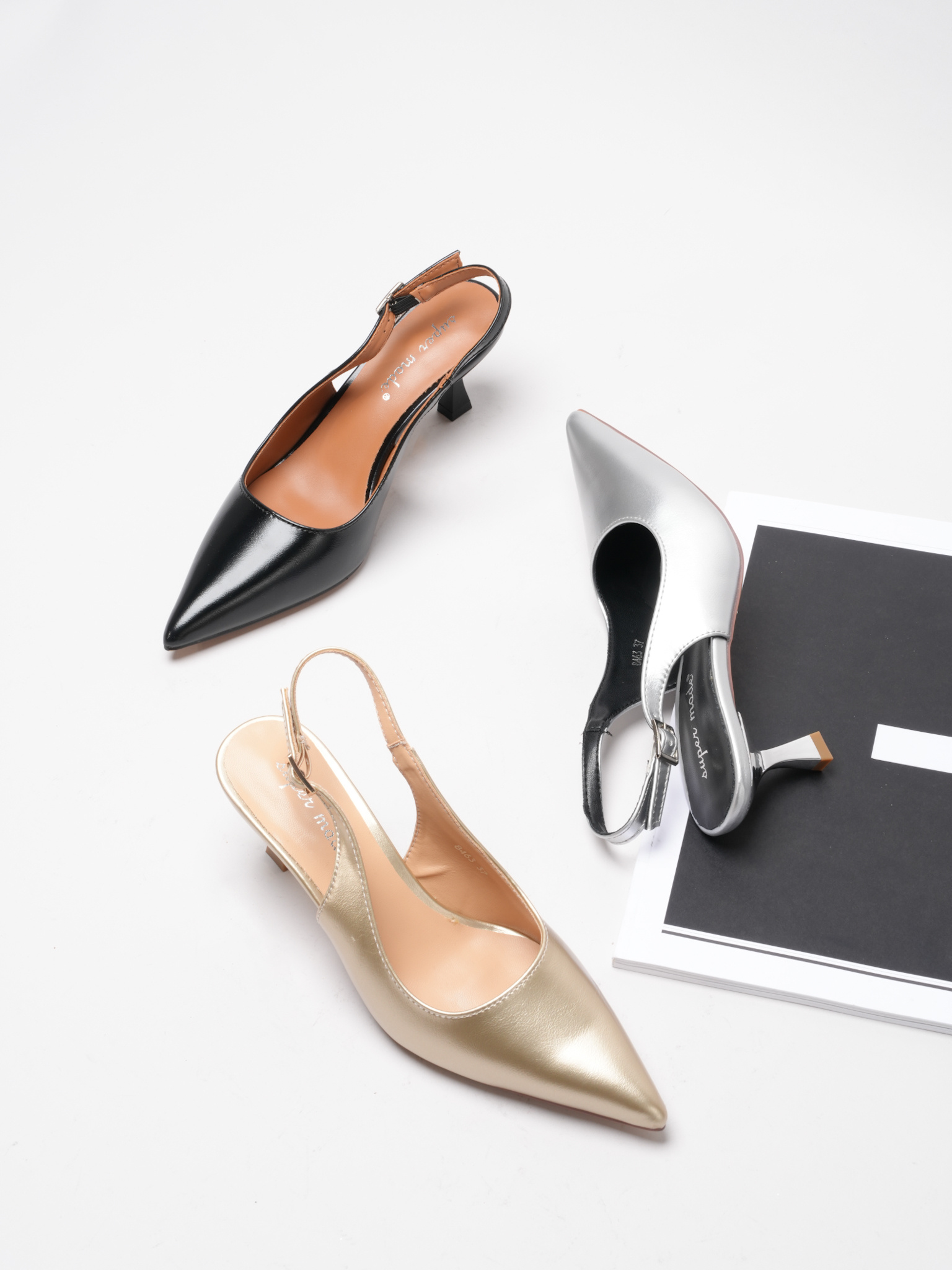 Wholesaler Super Mode | Belle Women - Square stiletto heel slingback pumps in faux leather