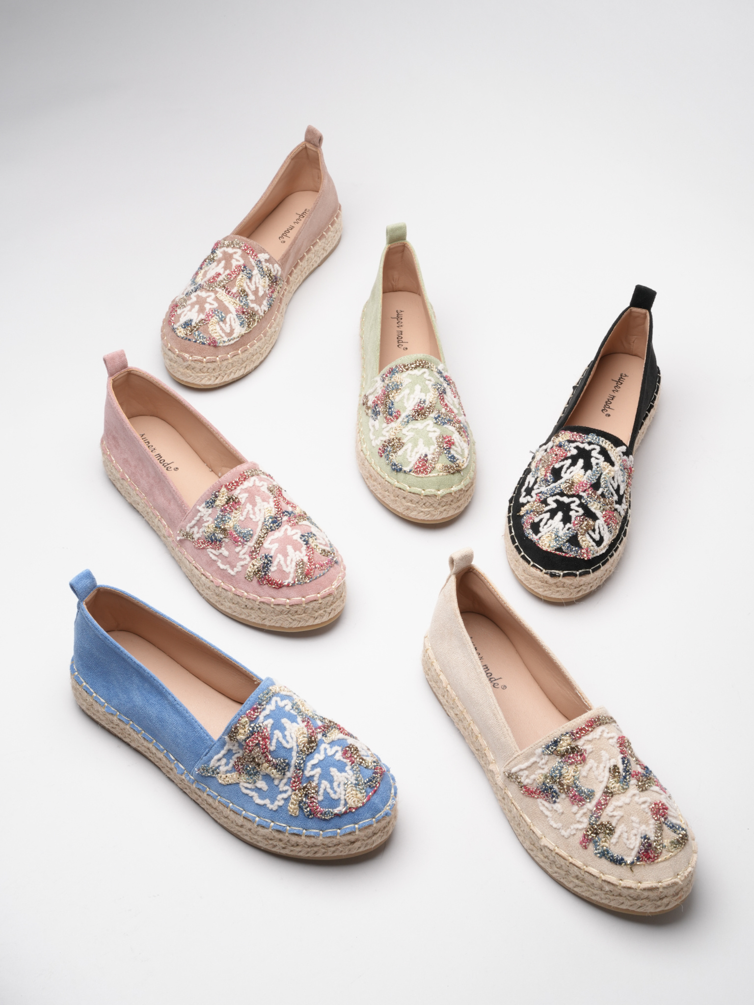 Wholesaler Super Mode | Belle Women - Suede espadrilles with multicolored embroidery