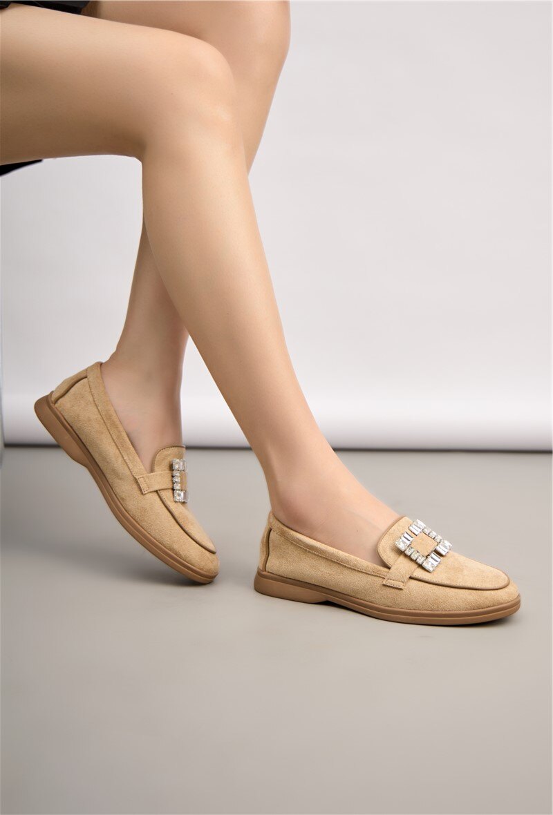 Wholesaler Super Mode | Belle Women - Suede loafers with square crystal buckle