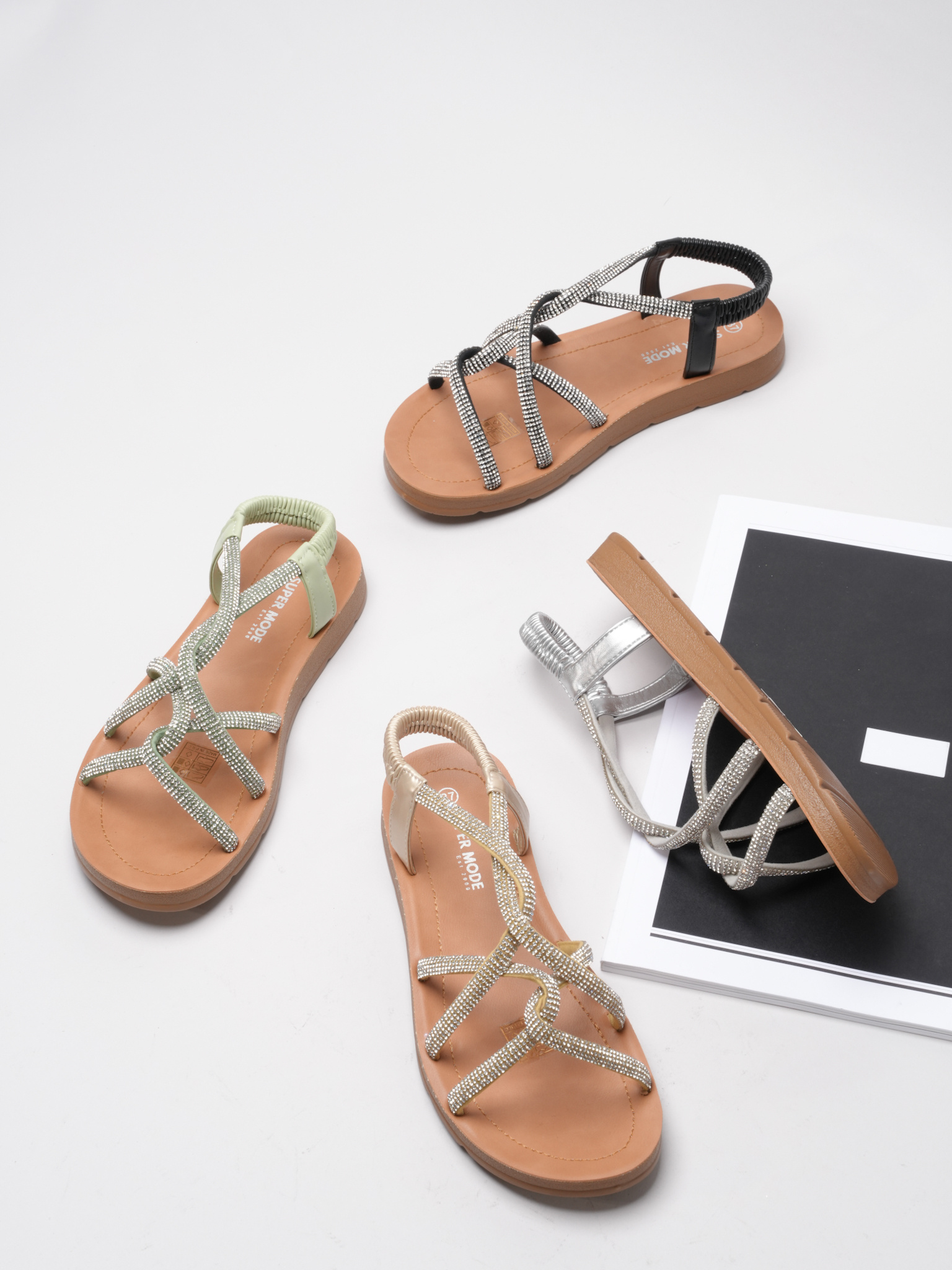 Wholesaler Super Mode | Belle Women - Sandals with crisscross straps and rhinestones