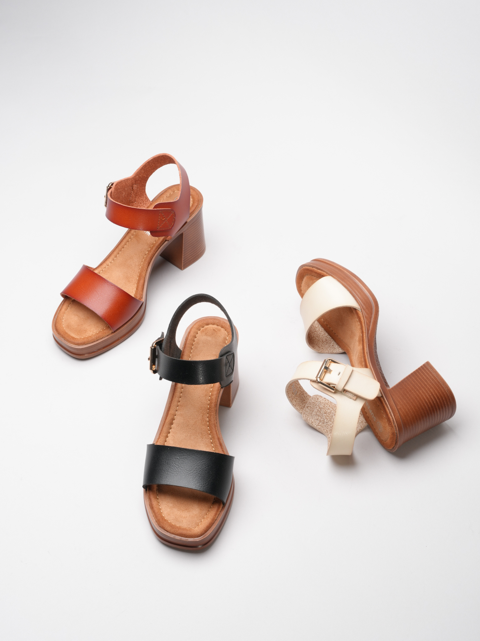Wholesaler Super Mode | Belle Women - Faux leather block heel sandals with wood effect