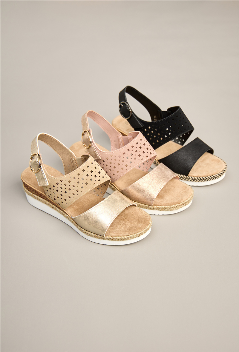 Wholesaler Super Mode | Belle Women - Wedge sandals with mixed materials, featuring a shiny strap and a cut-out strap