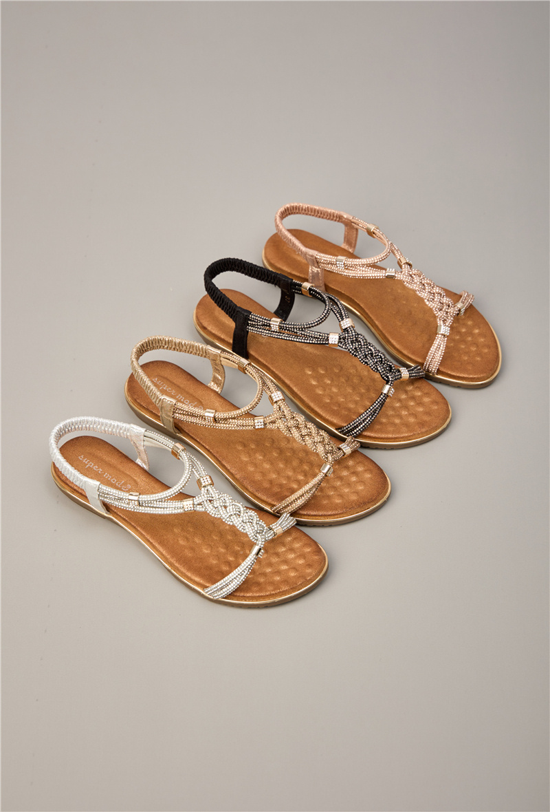 Wholesaler Super Mode | Belle Women - Sandals with a massaging sole and braided strap with rhinestones