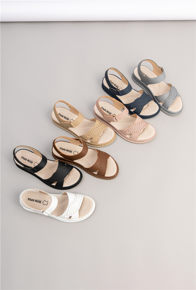 Wholesaler Super Mode | Belle Women - Comfort sandals with leather sole and Velcro fastening, featuring a perforated strap