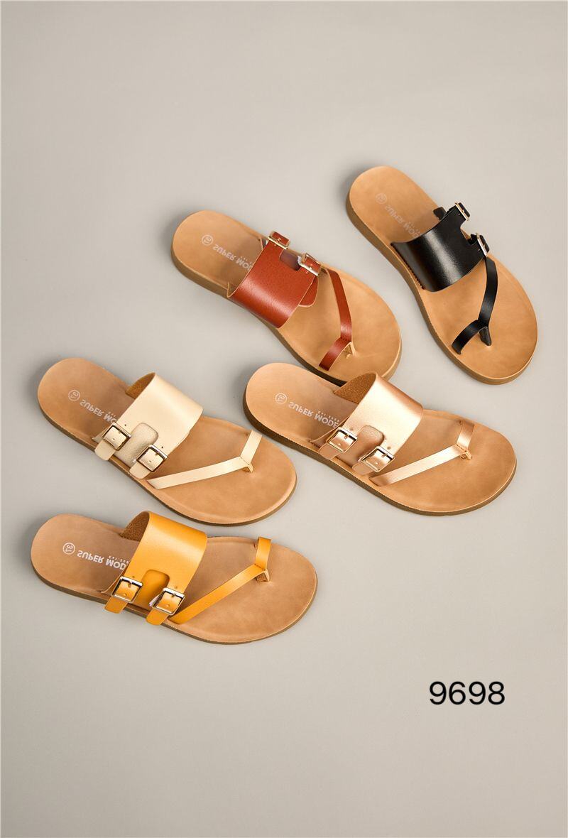 Wholesaler Super Mode | Belle Women - Flip-flops with double buckle strap in faux leather